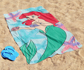 Jay Franco Ariel towel in Disney collection complements kids' bathroom decor.