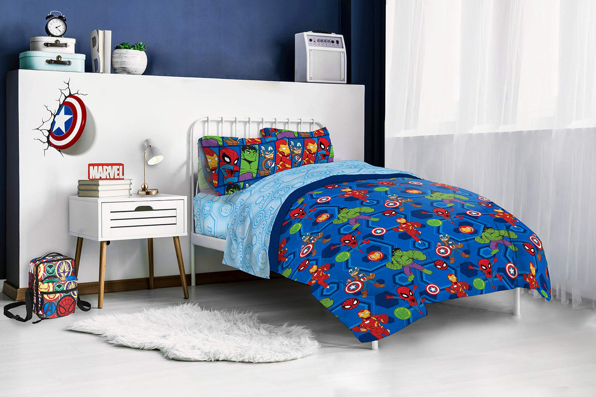 Jay Franco Marvel Hero twin room decor coordination promotes playful, organized spaces.