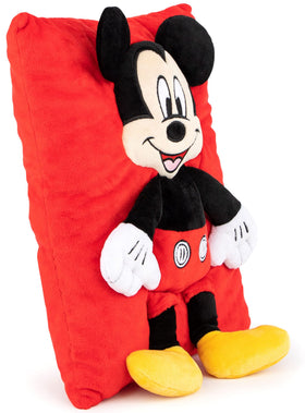 Jay Franco Mickey Mouse 3D plush snuggle pillow back view shows durable microfiber and easy-care potential.