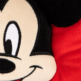 Jay Franco Mickey Mouse 3D plush snuggle pillow in kid's bed scene enhances cozy reading nook.