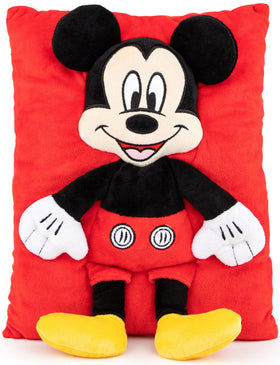 Jay Franco Mickey Mouse 3D plush snuggle pillow side view highlights bright red color for playful decor.