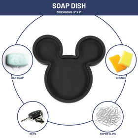 Countertop display of Jay Franco Mickey Mouse bathroom set with bold colors