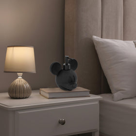 Jay Franco Mickey Mouse lotion pump closeup highlighting durable black resin.