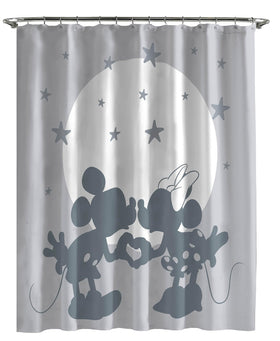 Jay Franco Mickey Mouse shower curtain closeup shows fade-resistant fabric for bright bathroom decor.
