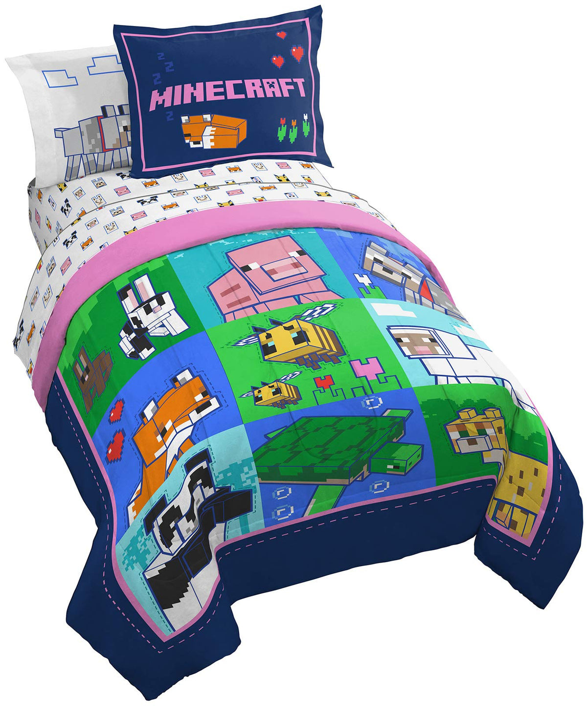Jay Franco Minecraft Animal Patch comforter on soft fade-resistant microfiber for cozy nights
