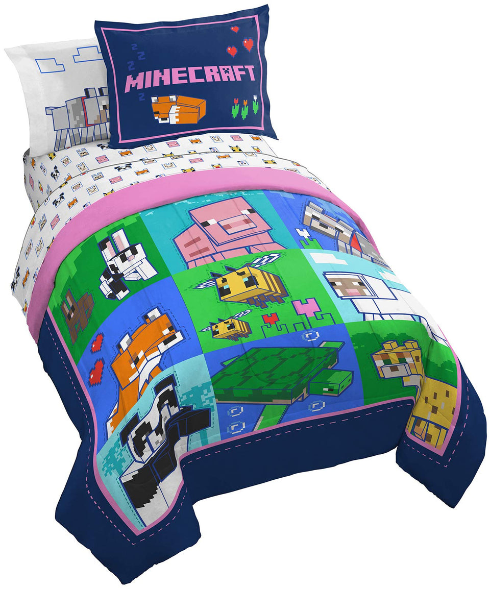 Jay Franco Minecraft Animal Patch comforter on soft fade-resistant microfiber for cozy nights
