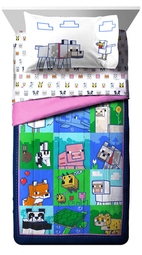 Jay Franco Minecraft Animal Patch fitted sheet with snug fit and year-round softness
