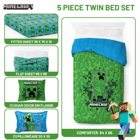 Jay Franco Minecraft Creeper flat sheet featuring bold colors for playful beds.