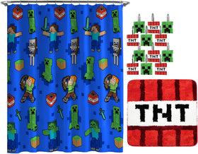 Jay Franco Minecraft Creeper TNT shower curtain boosts bath time with bold graphics.