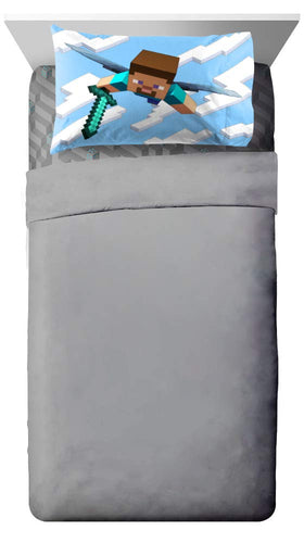 Jay Franco Minecraft Daytime flat sheet complements the bed with bright, fade-resistant color.