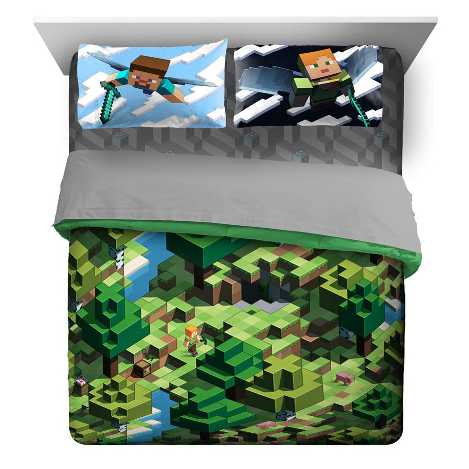 Jay Franco Minecraft Daytime comforter close-up shows plush microfiber for cozy nights.