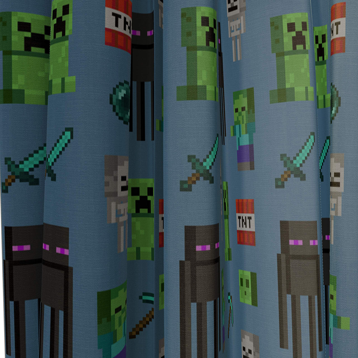 Jay Franco Minecraft drapes 1-inch rod pocket for easy hanging and setup.