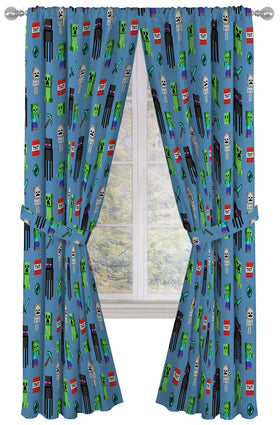 Jay Franco Minecraft drapes panel wide view with Creeper design for a playful kids' room.