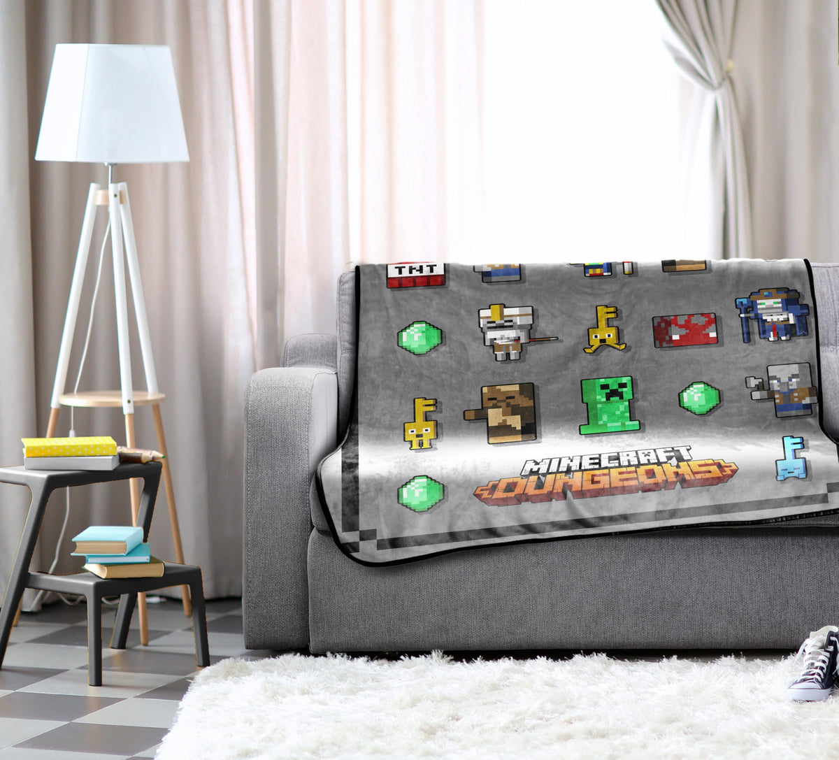 Jay Franco Minecraft Dungeons soft fleece closeup shows plush texture and comfort.