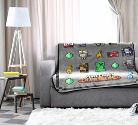 Jay Franco Minecraft Dungeons soft fleece closeup shows plush texture and comfort.