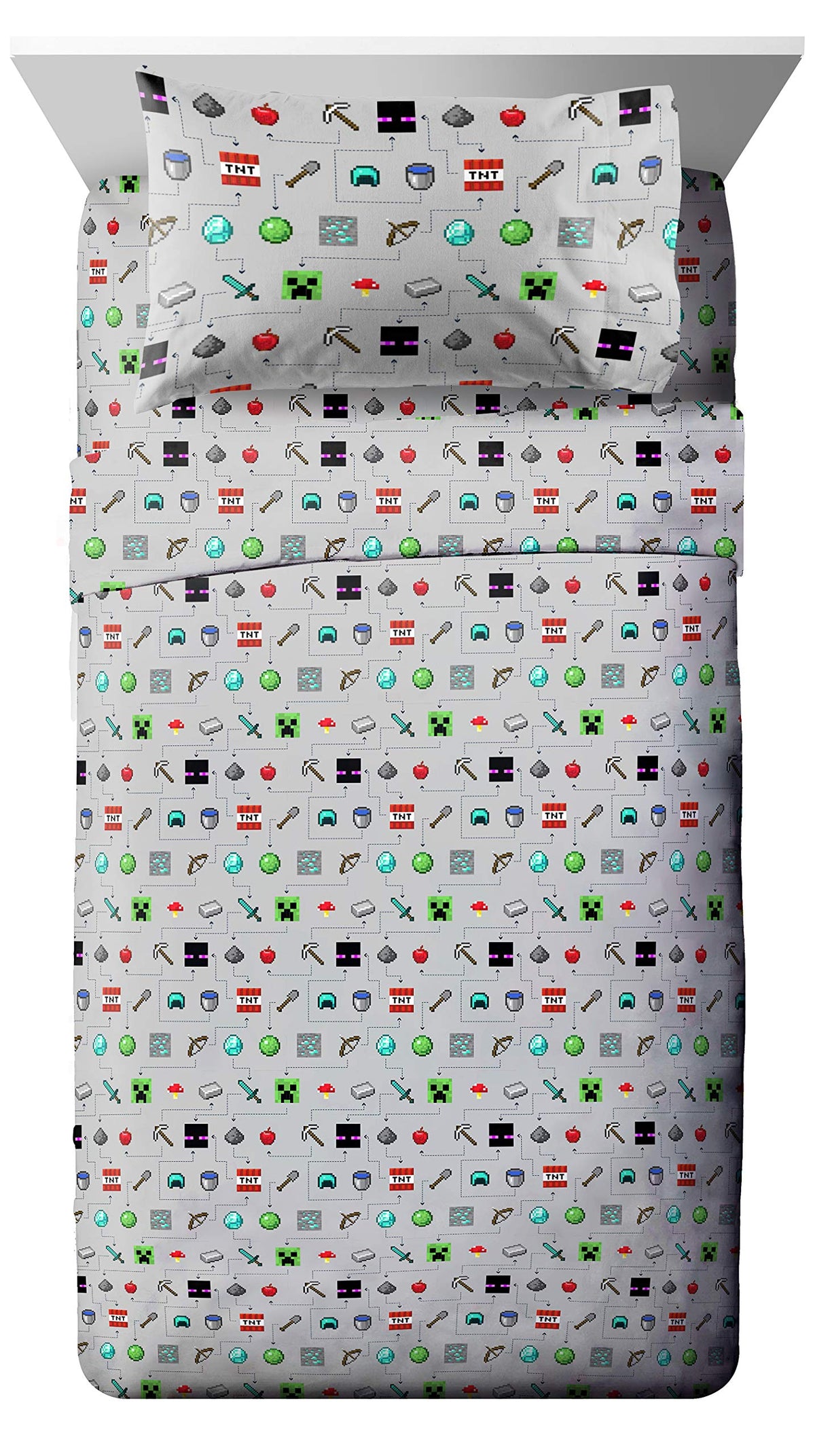 Jay Franco pillowcase completes the Minecraft look with character art.