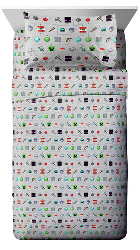 Jay Franco pillowcase completes the Minecraft look with character art.