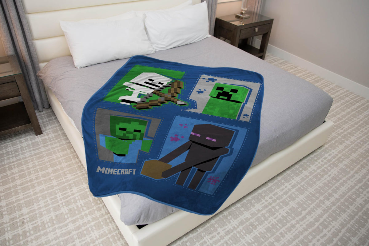 Jay Franco Minecraft plush throw features detailed mobs design for playful rooms.