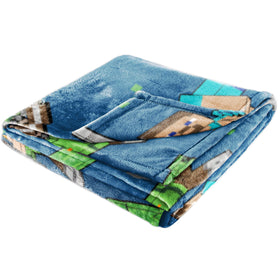Jay Franco Minecraft plush throw provides soft warmth on the couch.