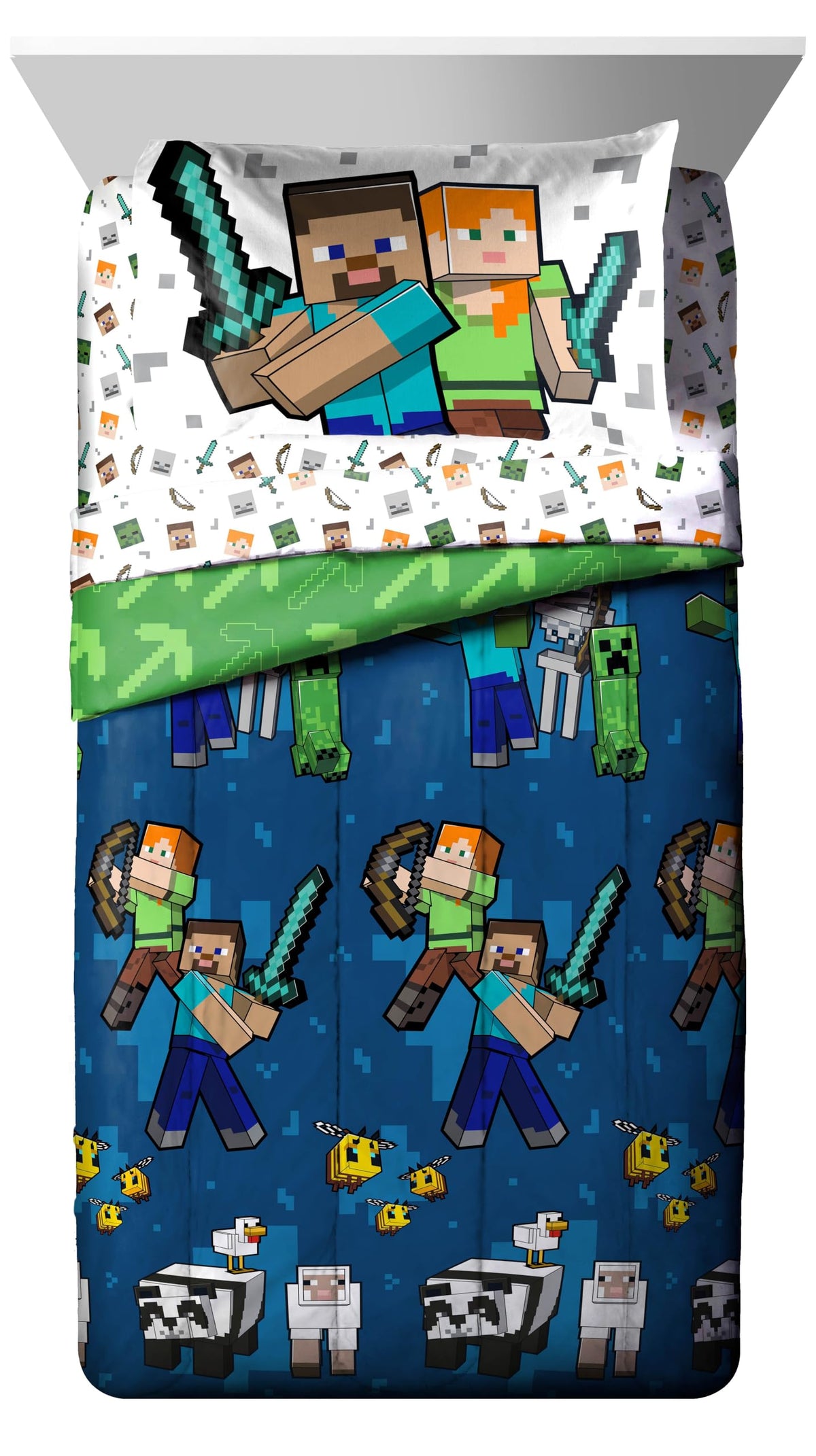 Creeper and Zombie motif adds color and warmth to kids' Minecraft decor.