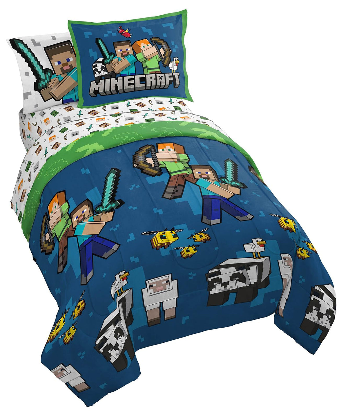 Jay Franco Minecraft twin comforter set with Creeper and Zombie design for playful bedrooms.