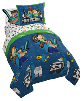 Jay Franco Minecraft twin comforter set with Creeper and Zombie design for playful bedrooms.