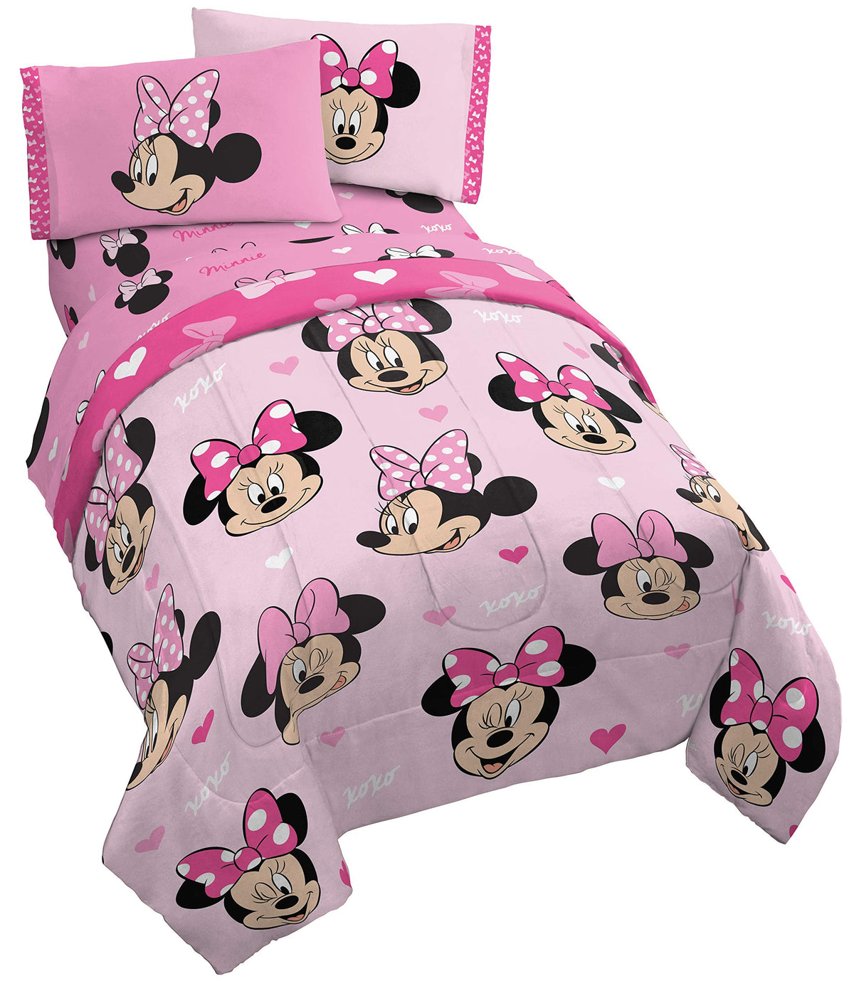 Jay Franco Minnie Mouse Hearts N Love comforter, reversible for two playful looks.