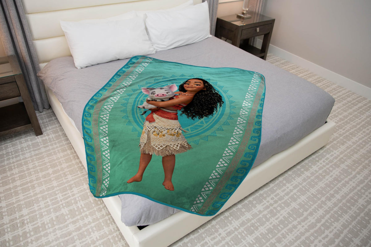 Jay Franco Moana plush throw close-up, soft fleece texture ideal for kids' movie nights