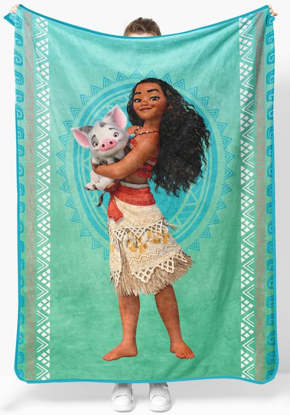 Jay Franco Moana plush throw full view in teal, cozy blanket for couch or bed