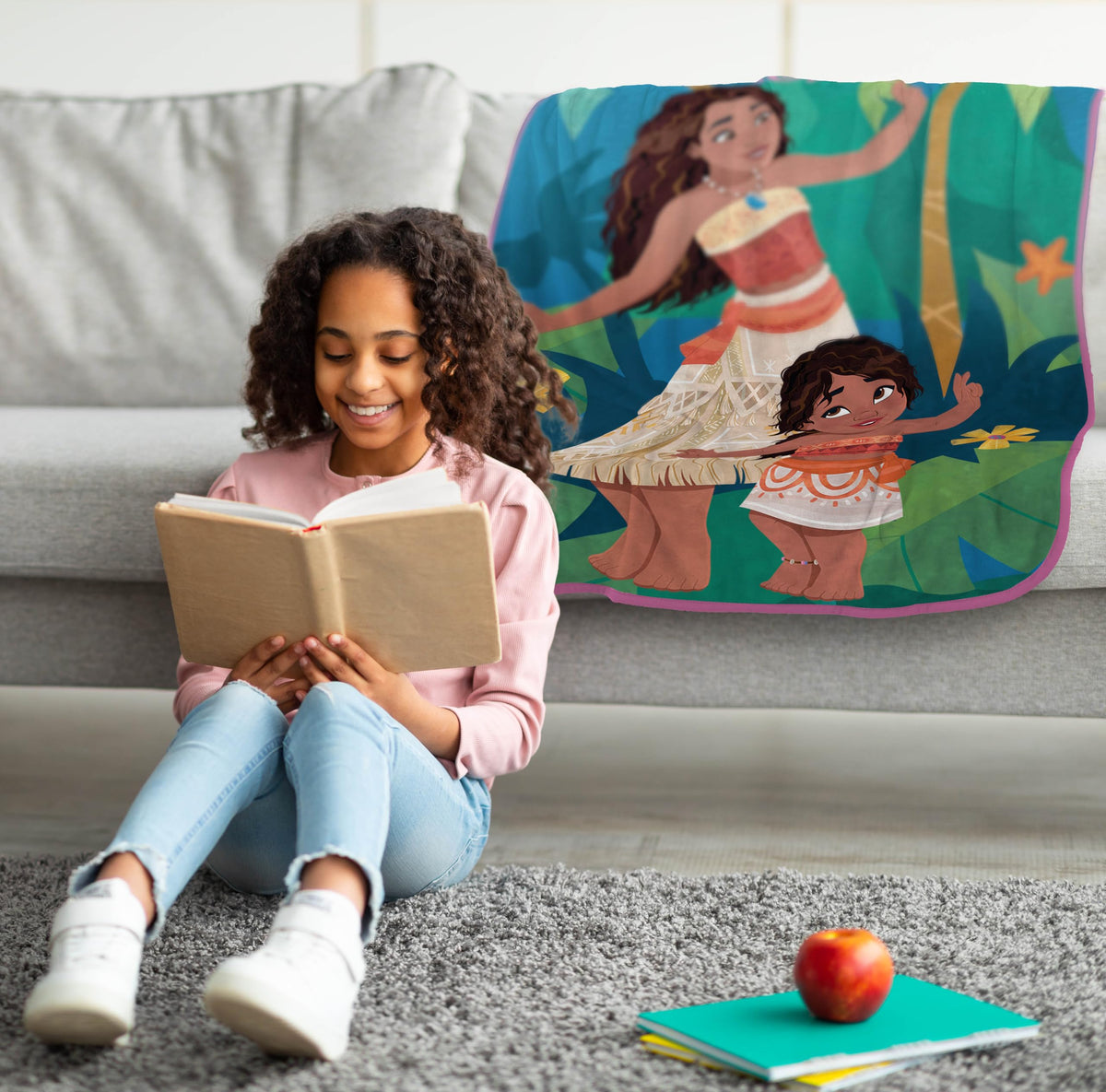 Moana tropical pattern close-up showing vibrant artwork and soft microfiber.