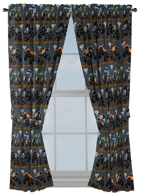 Jay Franco Monster Jam drapes set, 63-inch, four-piece, adds vibrant style and light privacy.