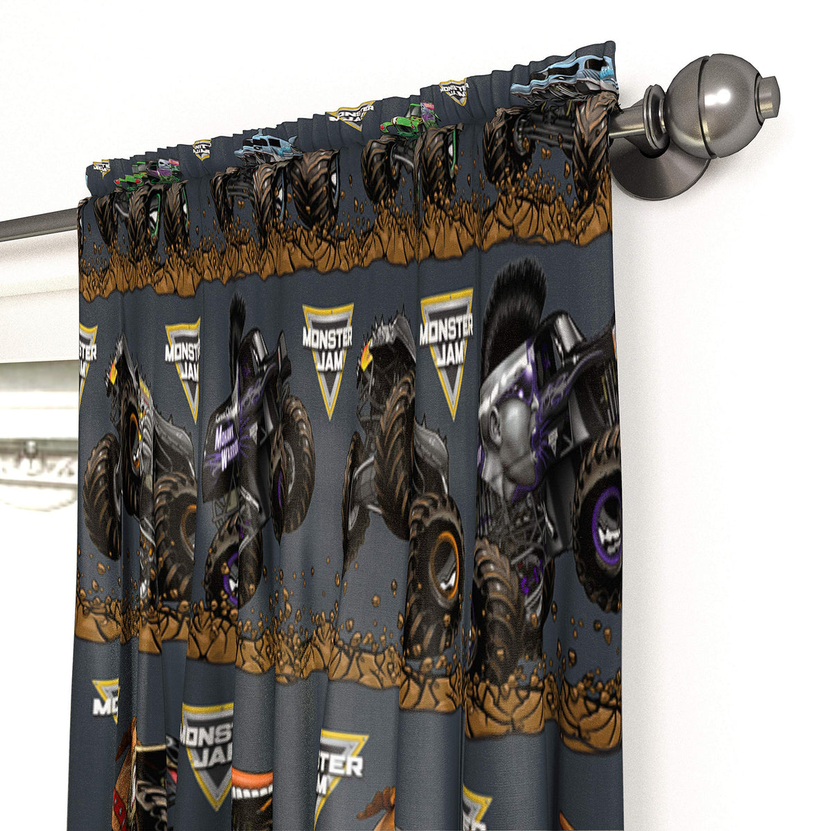 El Toro Loco design on Jay Franco Monster Jam drapes offers playful privacy.