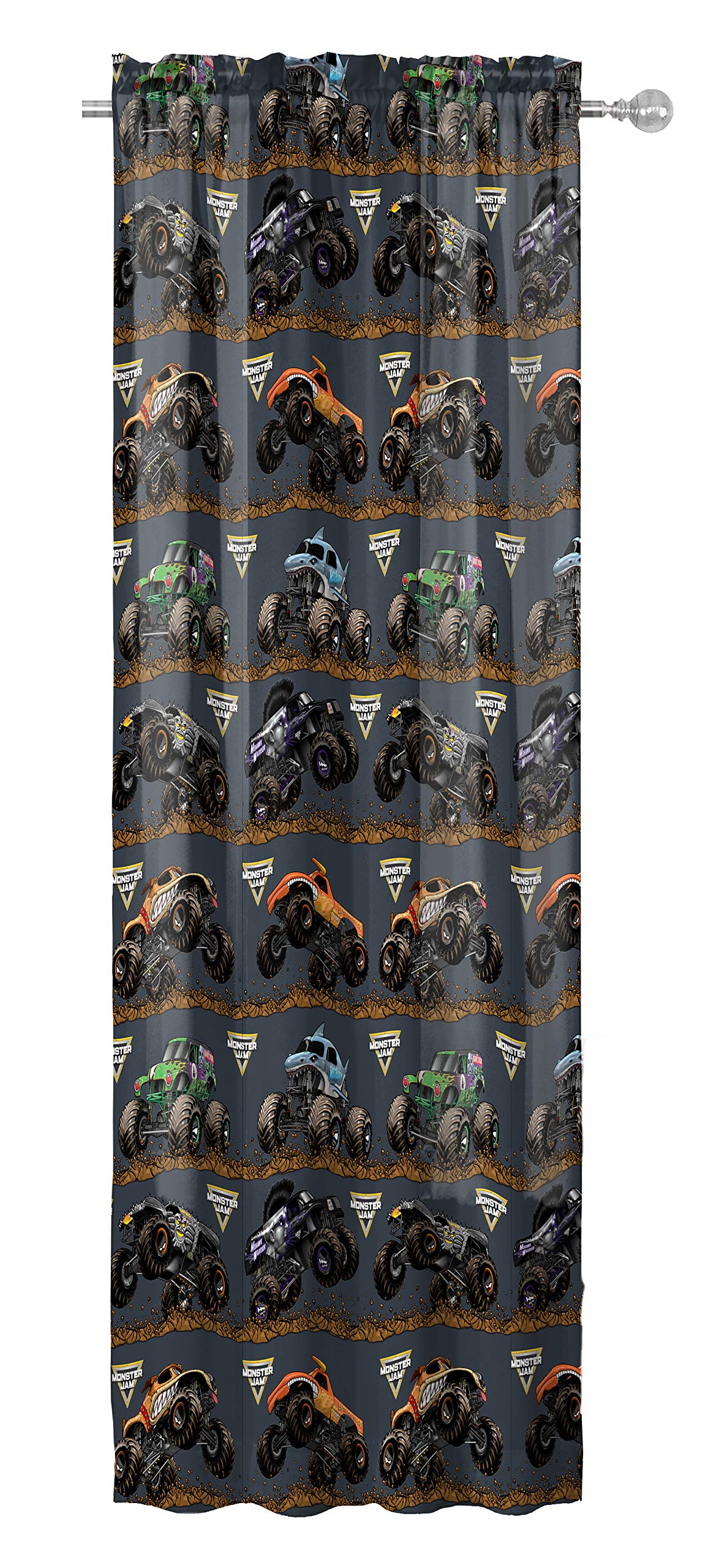 Monster Jam Megalodon design on Jay Franco drapes for bold bedroom scenes.