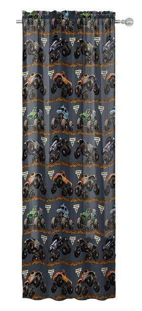 Monster Jam Megalodon design on Jay Franco drapes for bold bedroom scenes.