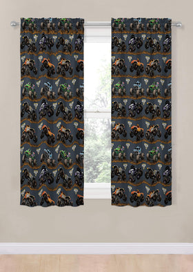 Drapes with two tiebacks from Jay Franco Monster Jam for easy display and tidy windows.
