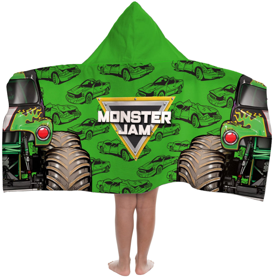 Jay Franco Monster Jam Grave Digger hooded towel with 3D hood for cozy bath time.