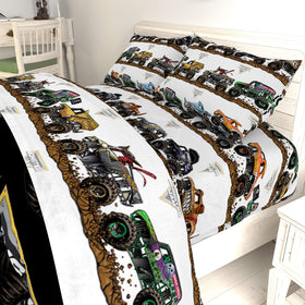 Jay Franco Monster Jam bedding enhances bedroom decor for sleepovers.