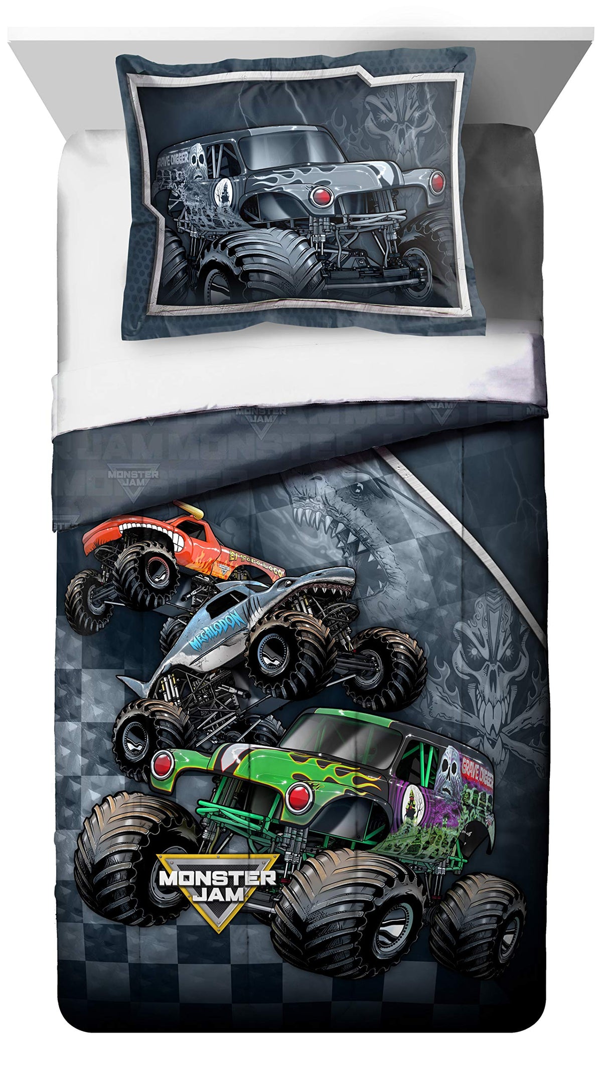Jay Franco Monster Jam Slash fitted sheet close-up, ultra-soft microfiber