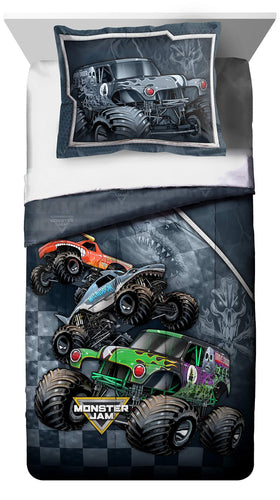 Jay Franco Monster Jam Slash fitted sheet close-up, ultra-soft microfiber