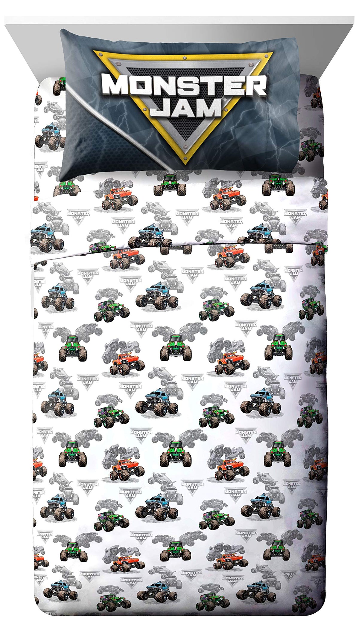 Jay Franco Monster Jam Slash flat sheet close-up, vivid colors and durability