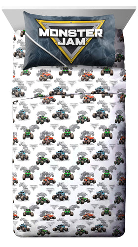 Jay Franco Monster Jam Slash flat sheet close-up, vivid colors and durability