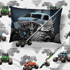 Jay Franco Monster Jam Slash sham close-up, bold graphics and color
