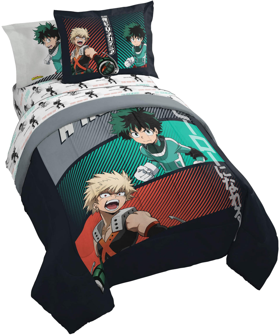 Jay Franco My Hero Academia twin comforter with vibrant design for imaginative bedtime.