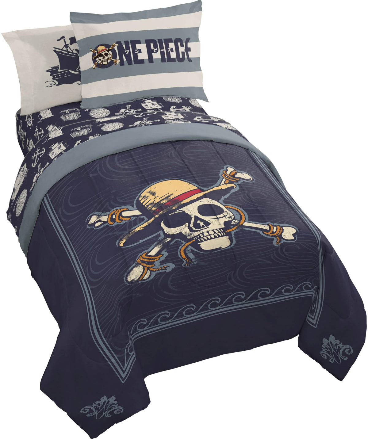 Jay Franco One Piece comforter set with vibrant design for imaginative nights.