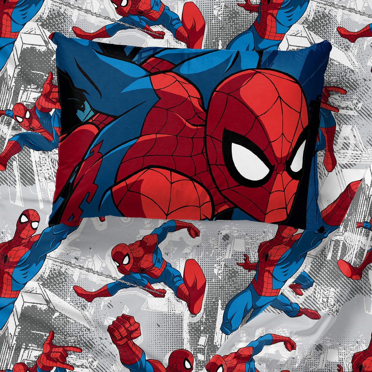 Jay Franco Spiderman Burst microfiber texture close-up emphasizes softness and easy care.