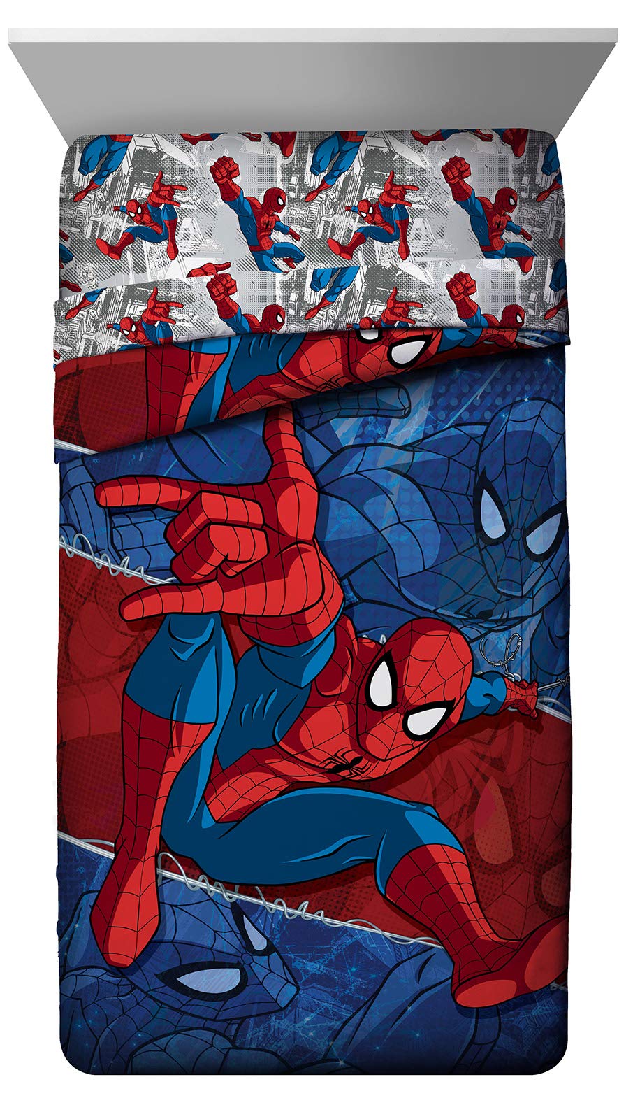 Jay Franco Spiderman comforter front graphic for twin bedding with vibrant hero flair.