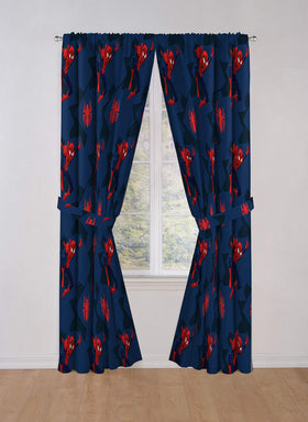Jay Franco Spider-Man curtain setup brightens playroom and simplifies hanging.