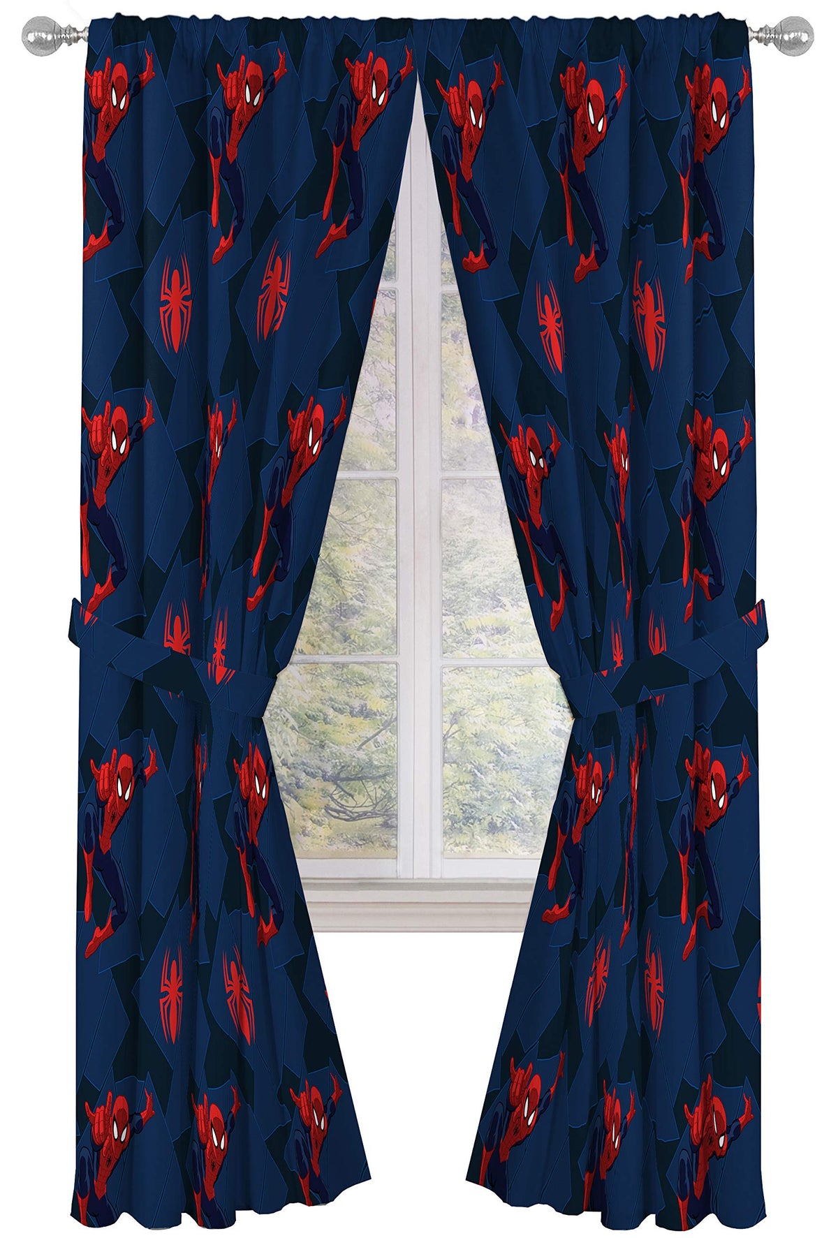 Jay Franco Spider-Man curtain panel front view with bright kid-friendly design.