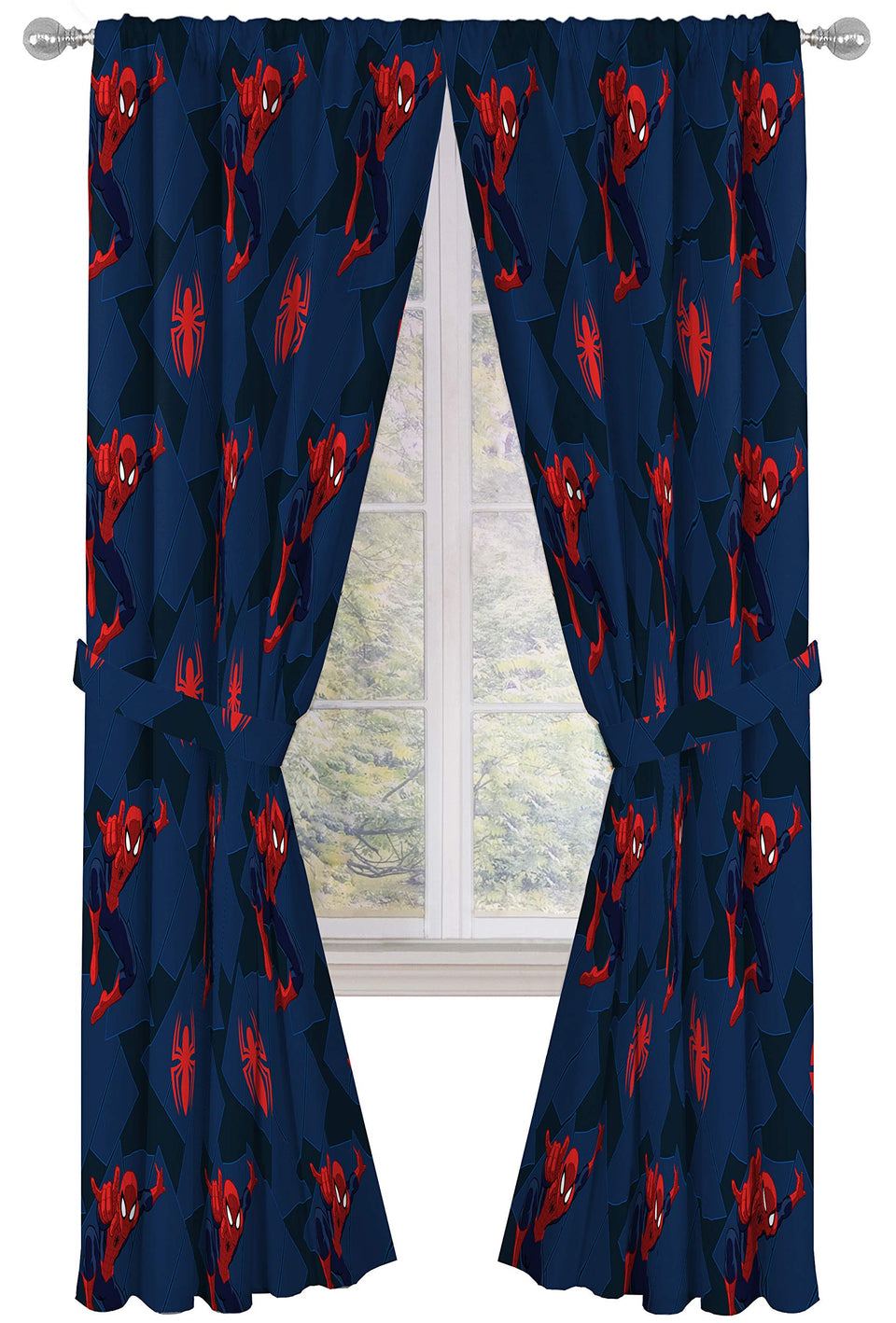 Jay Franco Spider-Man curtain panel front view with bright kid-friendly design.