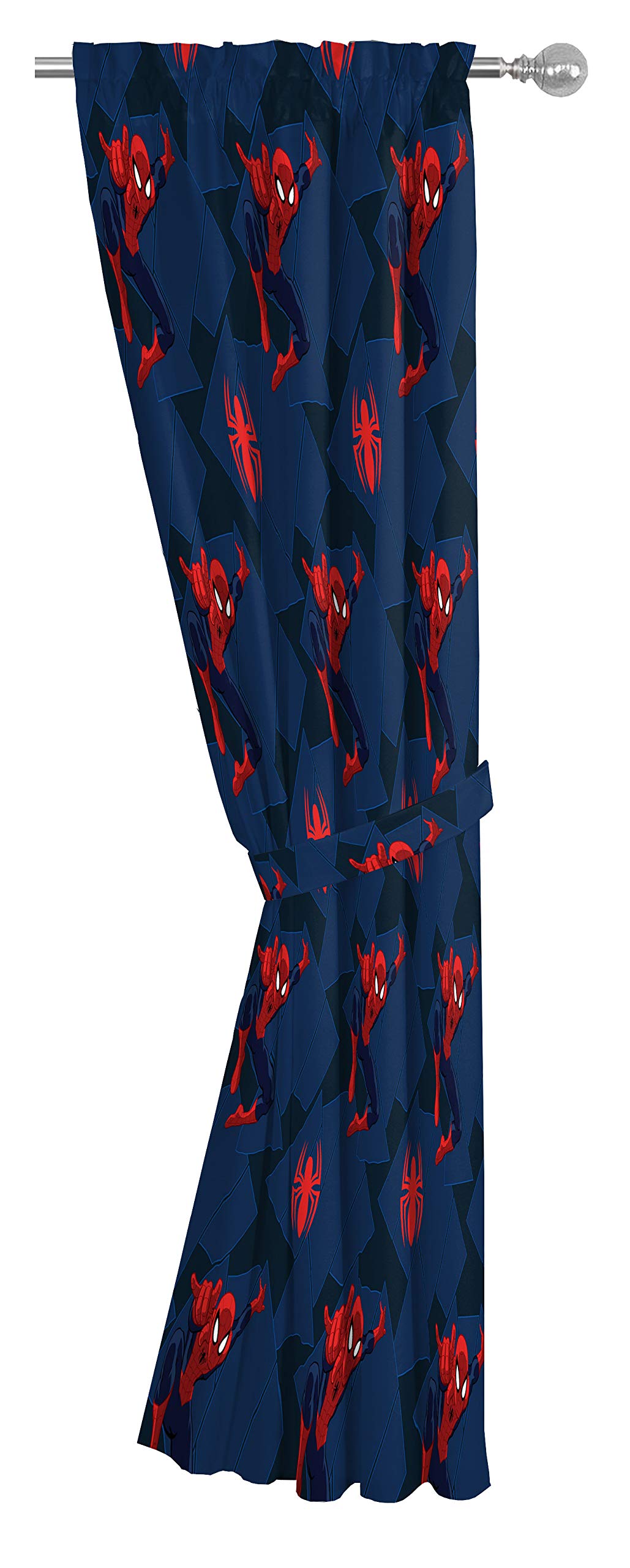 Jay Franco Spider-Man curtain panel side view shows sturdy rod pocket compatibility.